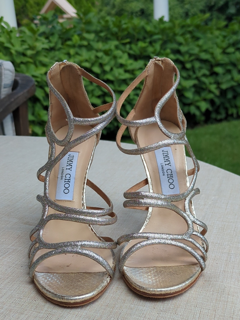 Jimmy Choo Metallic Gold Strappy High Heel Sandals